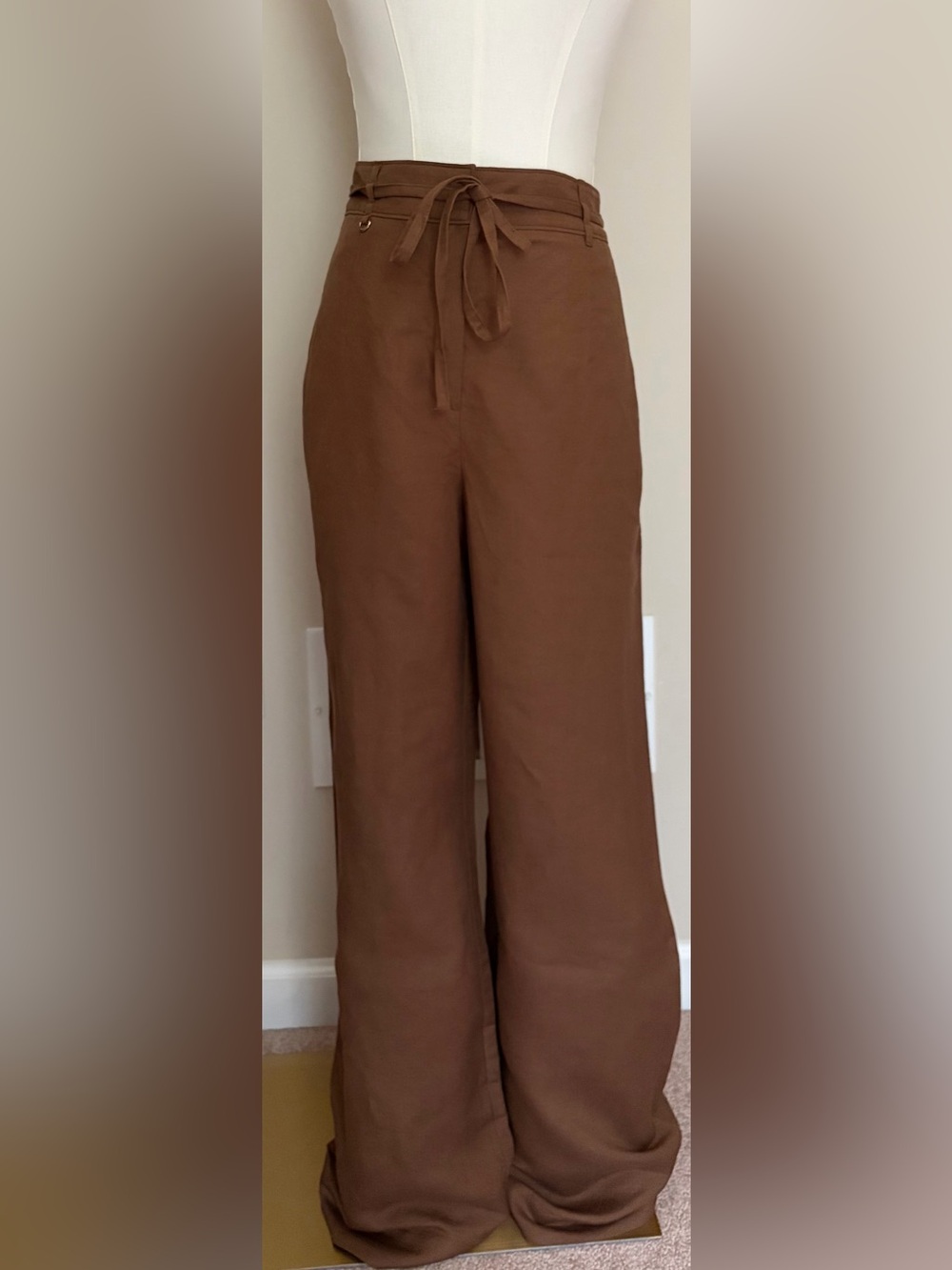 NWOT LOFT Brown Wide-Leg Tie Waist Linen Pants
